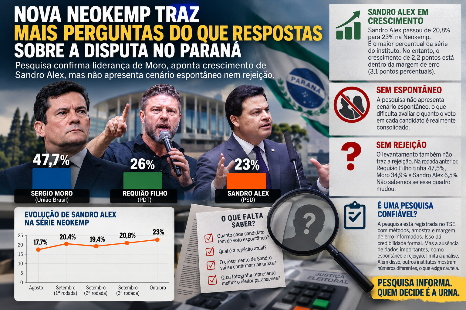 Nova pesquisa Neokemp traz mais perguntas do que respostas sobre a disputa no Paraná