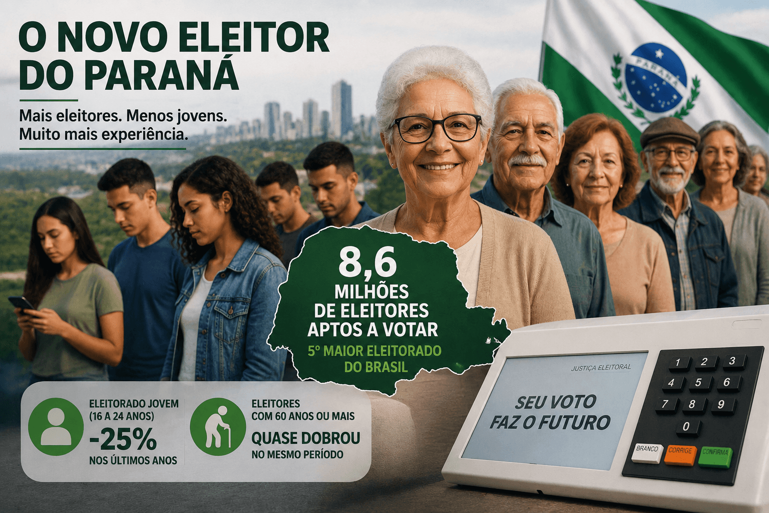 Paraná terá mais eleitores, menos jovens e muito mais idosos: a eleição que muda de perfil
