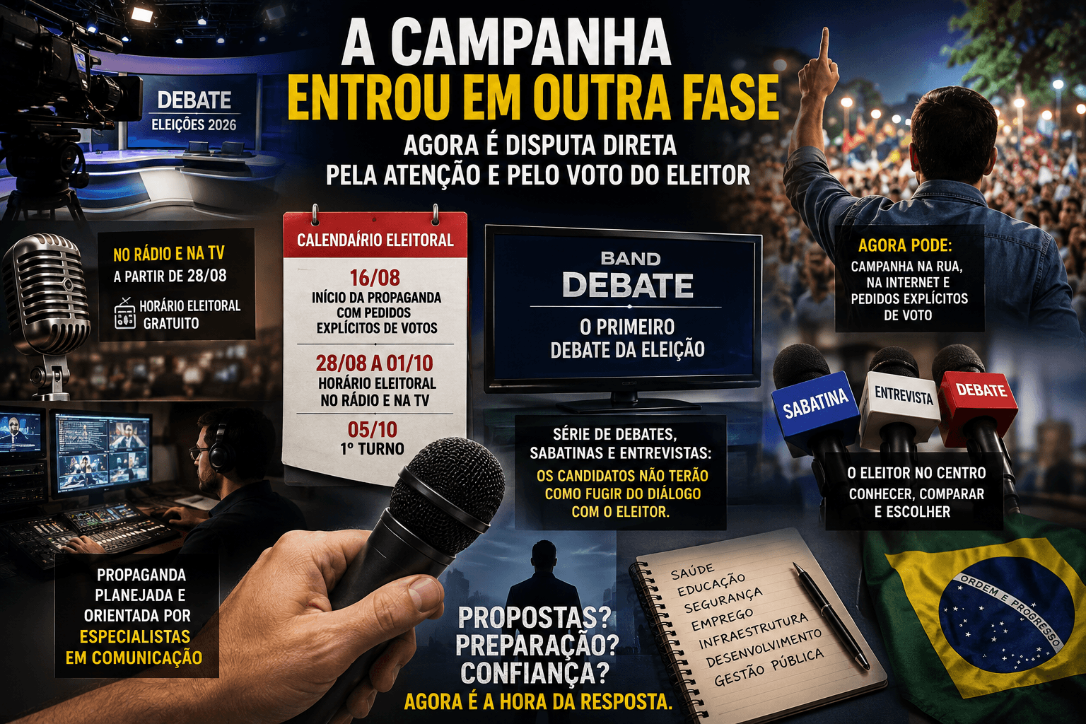A campanha começa de verdade. Debates, sabatinas, entrevistas e opiniões exigirão isenção jornalística
